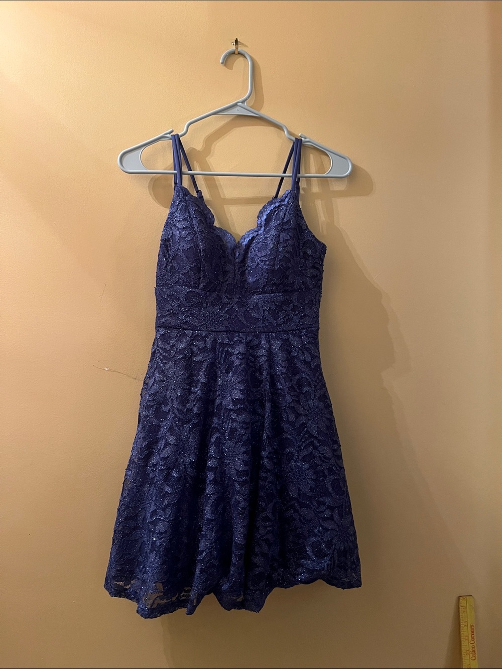 Teeze Me Navy Blue Lace Spaghetti Strap Mini Dress. Size 1/2